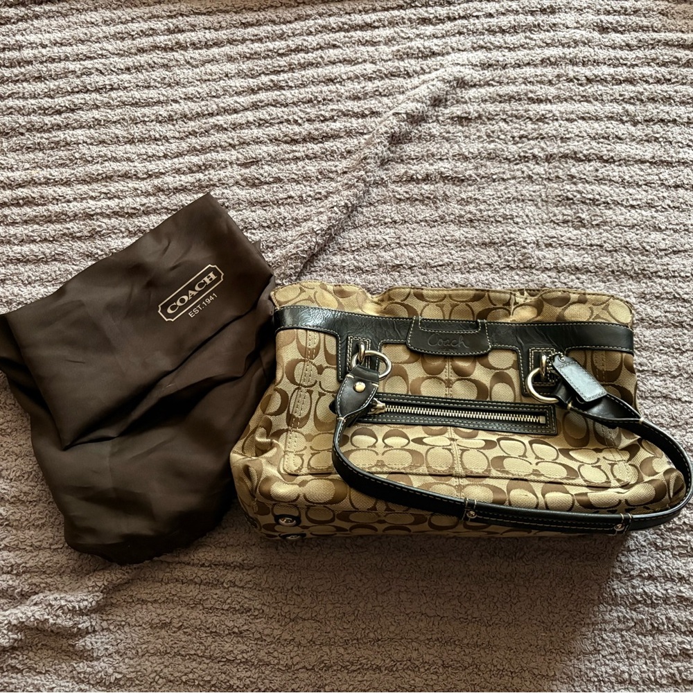 Coach Tan and Black Signature Tote